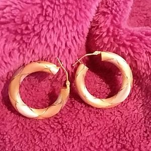 14K Tri-Color Gold Multi Finish Hoop Earrings